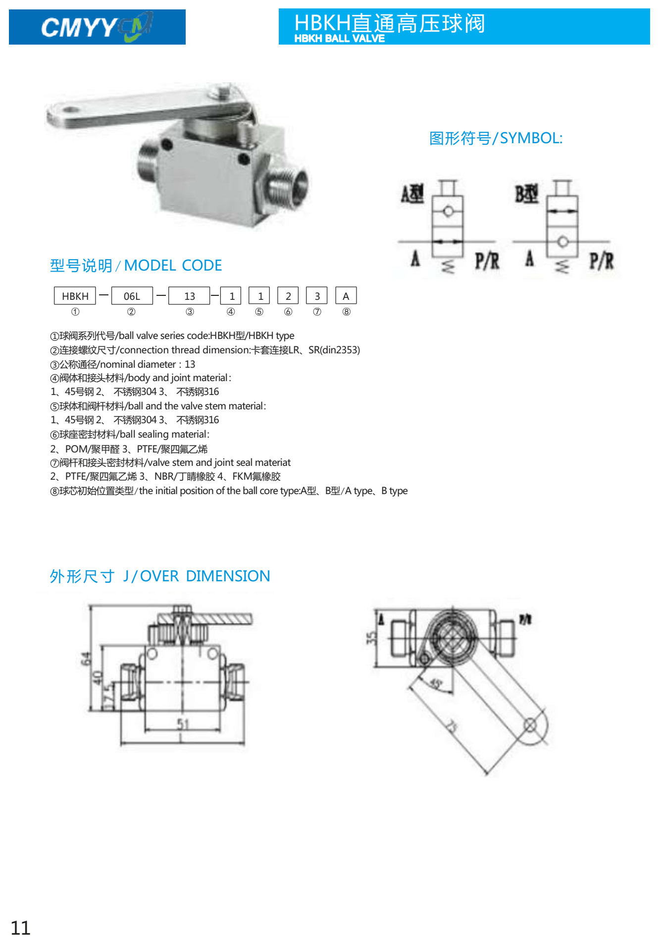 315 Bar High Pressure Hydraulic Ball Valve Two Way Two Position Straight Type