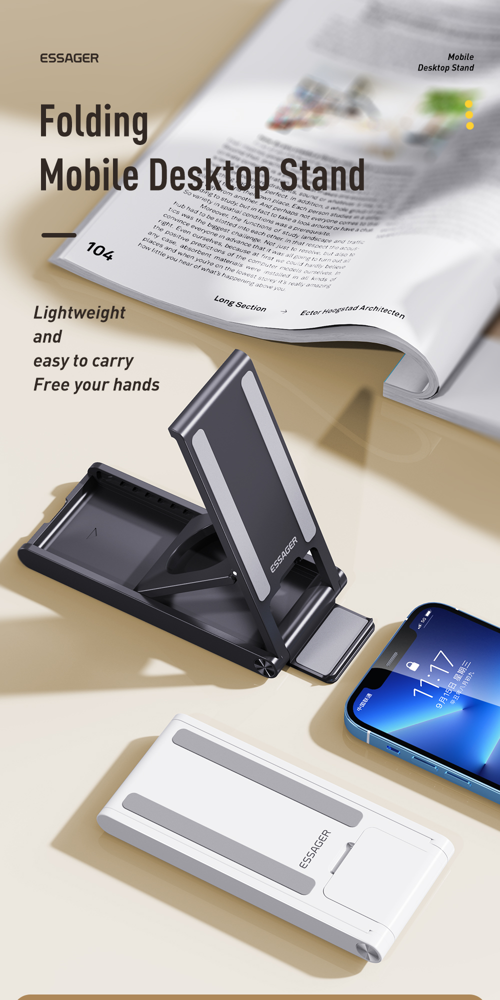 OEM Desktop Phone Holder Foldable Multi Angle Adjustable Non Slip For Cell Phone