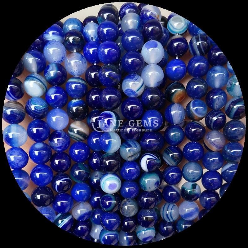 Multi-color Round Cut Gemstone Beads Yellow Blue Striped Agate for DIY Jewelry Making and Healing Bracelets