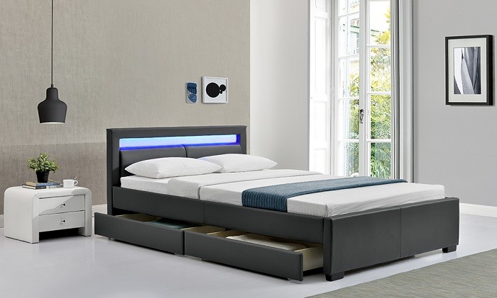 Much color Solid back LED Upholstered Bed comfortable for sleep FSC