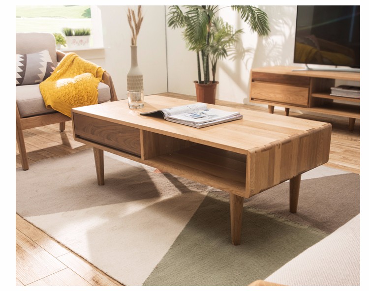 European Style Wooden Coffee Table Square With Drawers Living Room Furniture