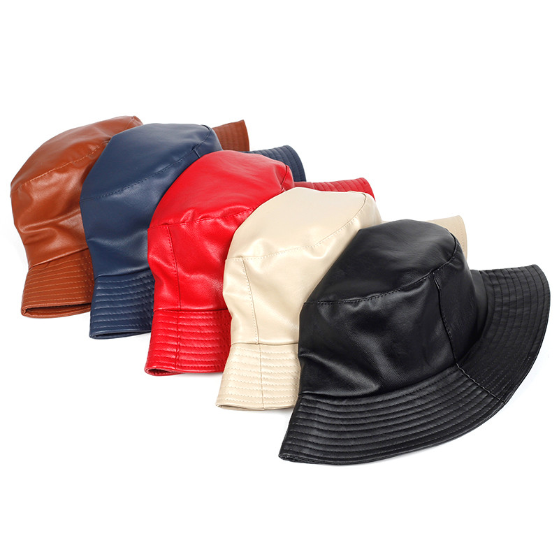 Artificial Leather Fisherman Hat PU Solid Color Spring Buckle