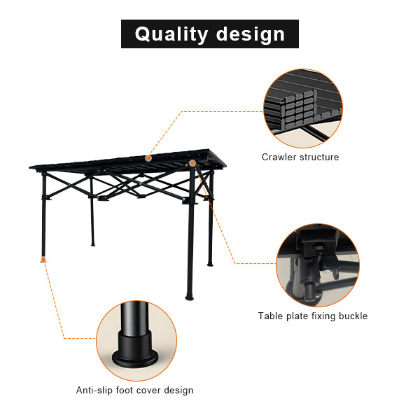 Outdoor Carbon Steel Small Aluminium Table Camping Black Compact Roll Up Aluminium Camping Table