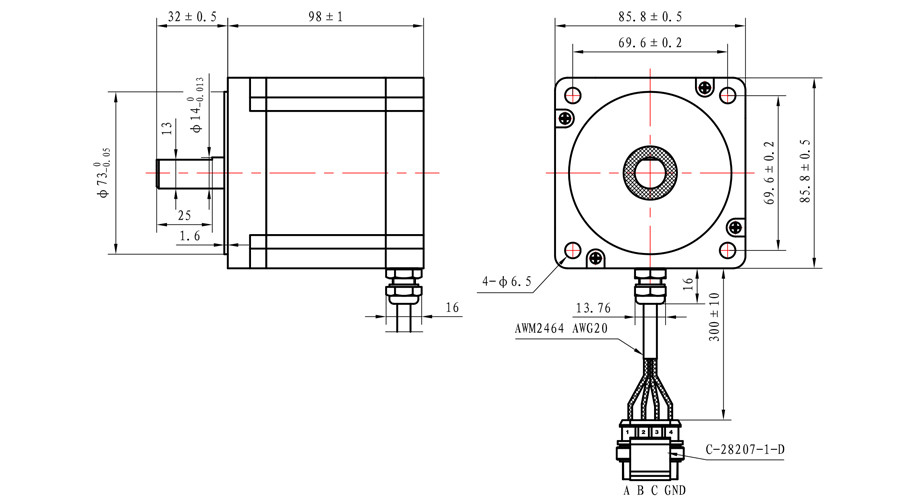 98mm Micro Stepper Motor 3 Phase 1.2 Degree NEMA 34 2.0N.M 2.5A