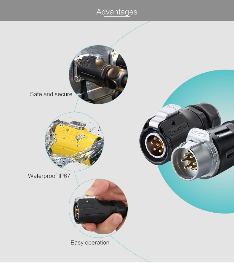 New PBT Material LP20 Auto 7pin Power Circular Waterproof IP65/IP67 Wiring Connector for Outdoor LED Lighting