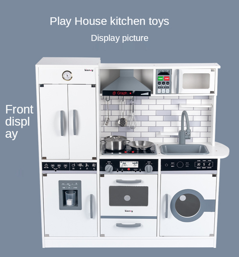 Large 82.5cm Refrigerator Wooden Miniature Kitchen Set Stove White Black