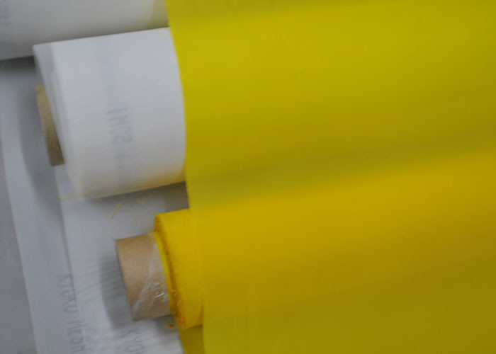 50 Inch 80T Polyester Screen Printing Mesh For Ceramics Printing , White / Yellow Color