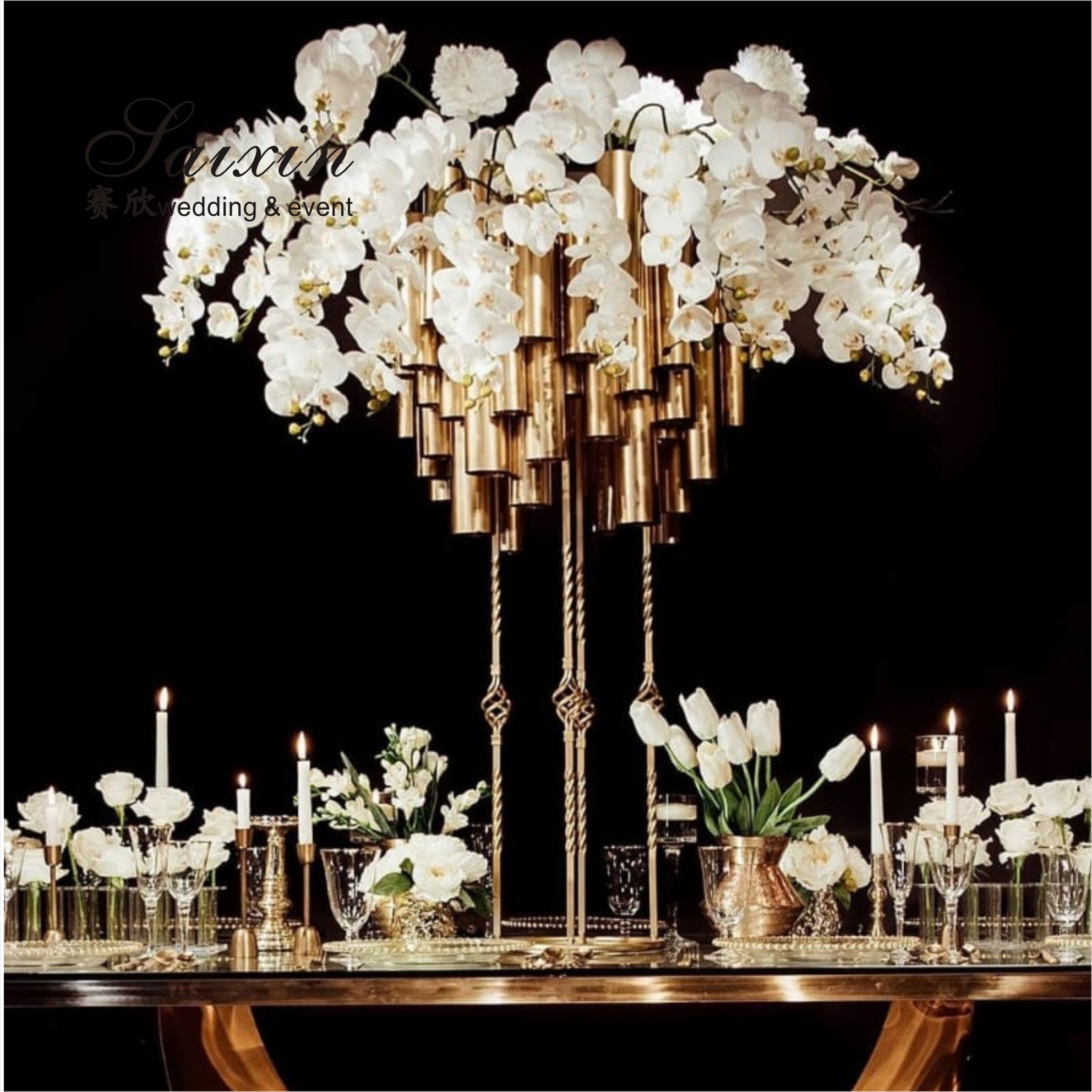 3 Arm 9 Arm Crystal Candelabra Wedding Black Glass Wedding Table 110CM