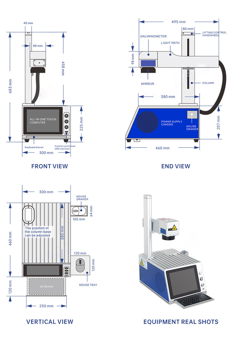 Portable 20W 30W Desktop Fiber Laser Engraver Built In PC Touch Screen