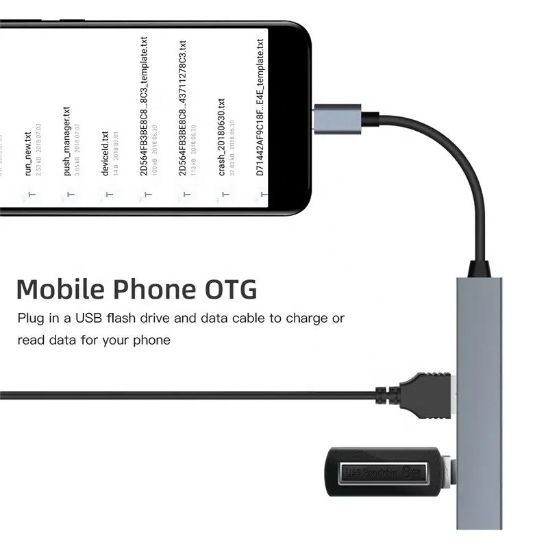 Type C Interface 4 In 1 4 Ports Hub Type-C OTG To USB 3.0 2.0 Adapter Aluminium Alloy