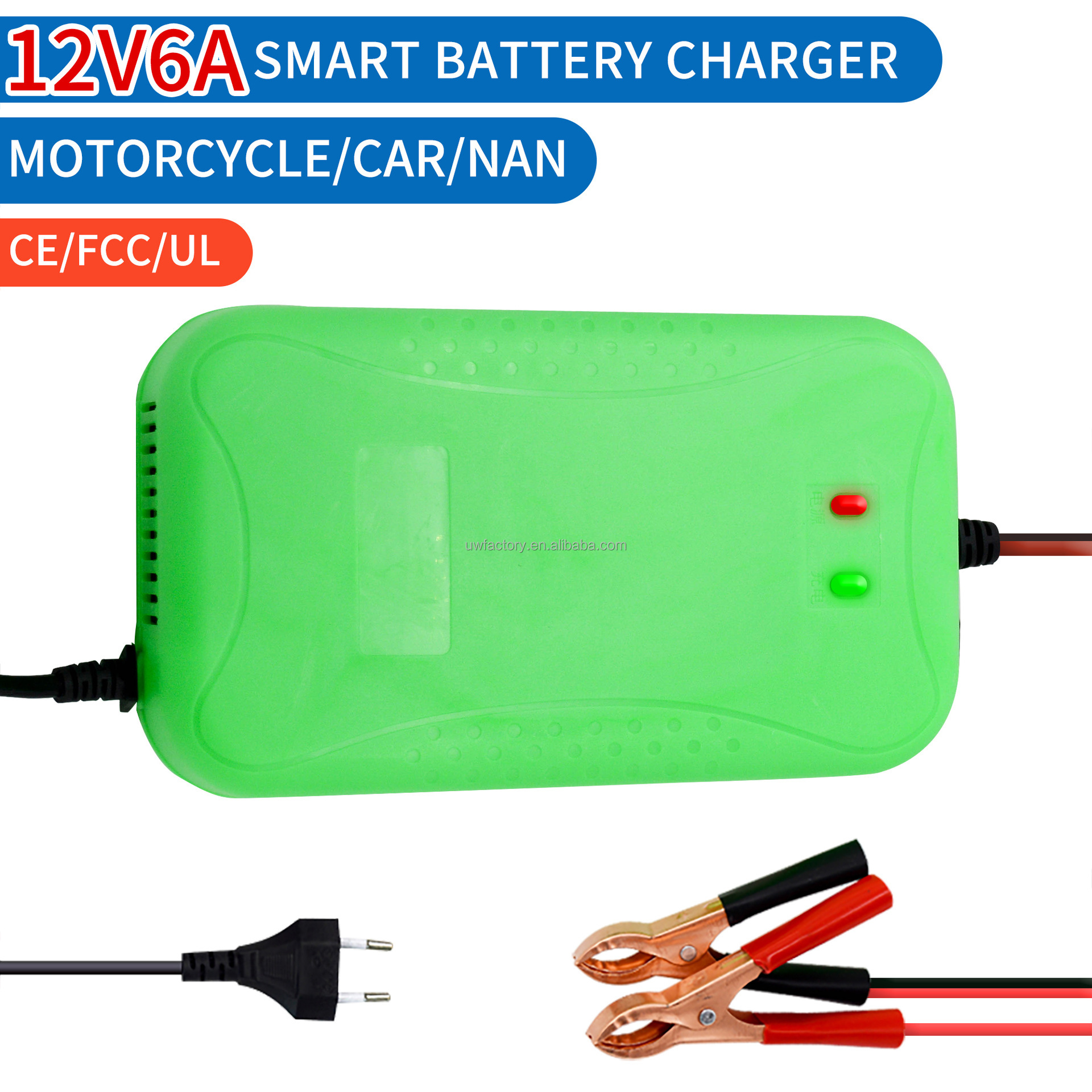 90% Charging Efficiency 125W Output Power Digital LCD Display 3-Stage Lead Acid Battery Charger 12V 6A for Car Auto