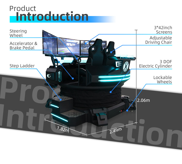 3.0kw Car Game Machine three screen racing simulator 3DOF Electric Platform 2 Seats