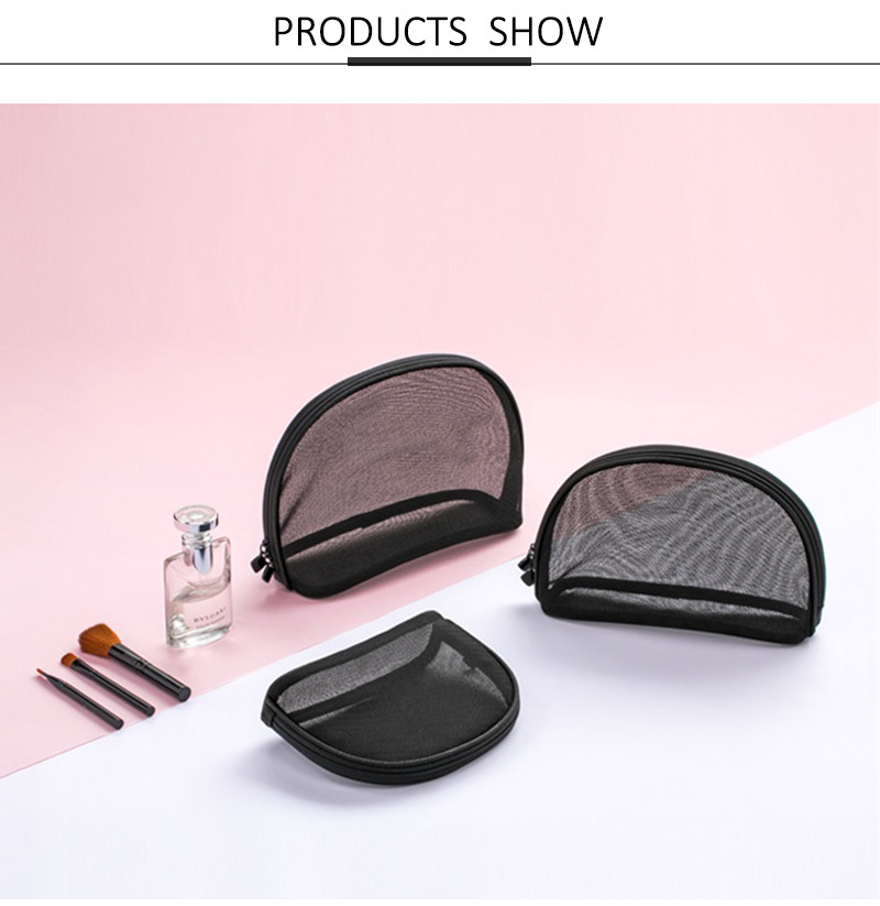 See Through Half Moon Shape Mesh Cosmetic Makeup Bag