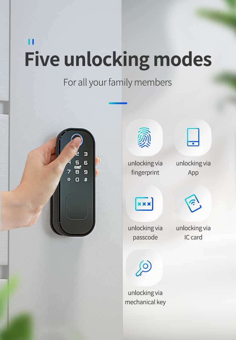 Waterproof Smart Electric Rim Lock with Tuya Smart Life APP WIFI Outdoor Gate Door Fingerprint Lock
