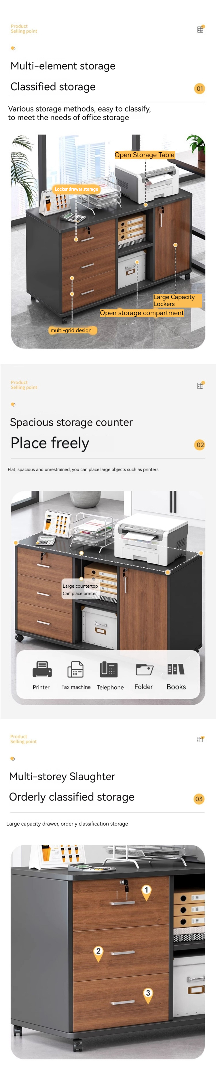 Convenient Office Organization Lockable Cabinet with Drawers and Adjustable Shelves