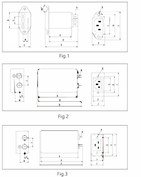 3A 60Hz Ac Power Line IEC EMI Filter Male Socket With Wires 1500VDC