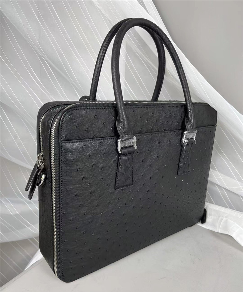 Authentic Ostrich Skin Businessmen Working Travel Purse Laptop Briefcase Genuine Leather Male Large Top-handle Handbag