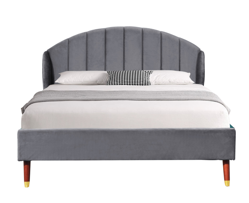 Easy Assembly Velvet Upholstered Bed Frame Wood Sprung Slats Double Size