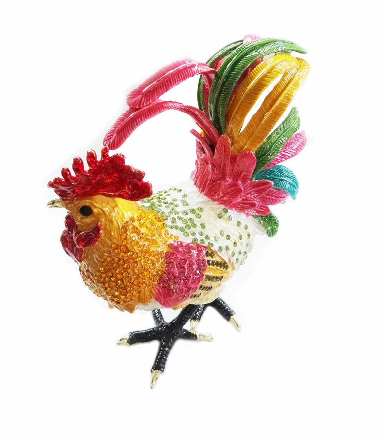 Art Collectible Metal Rooster Statue Trinket Box Roosters on Old Metal Trinket Box