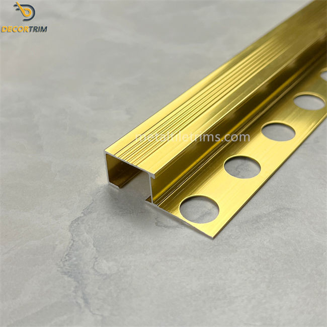 13mm Stair Nosing Tile Trim Box Shape Shiny Gold Color 6063 T5 Aluminum