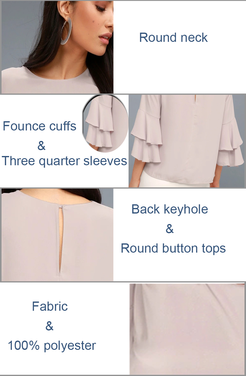 Guangzhou Ladies Clothing Three Quarter Tiered Sleeves Top