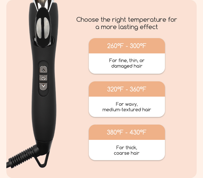 Fast Heating Electric Hair Curler Long Curling Tong Wand LCD Screen Champagne