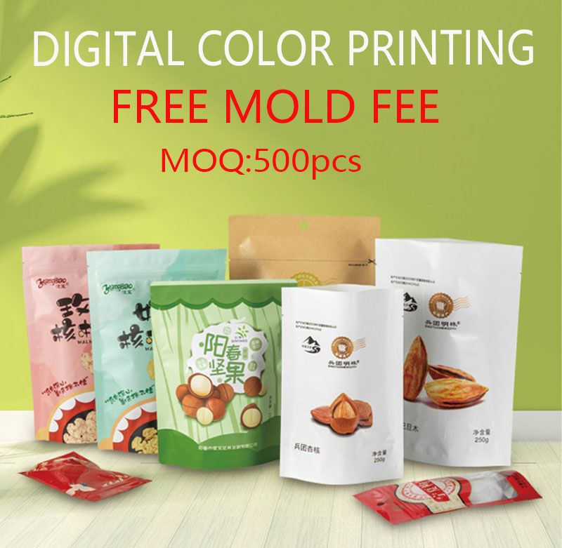 Kraft Paper Bag with Resealable Lock Seal Zipper and Stand Up Design Transparent Window