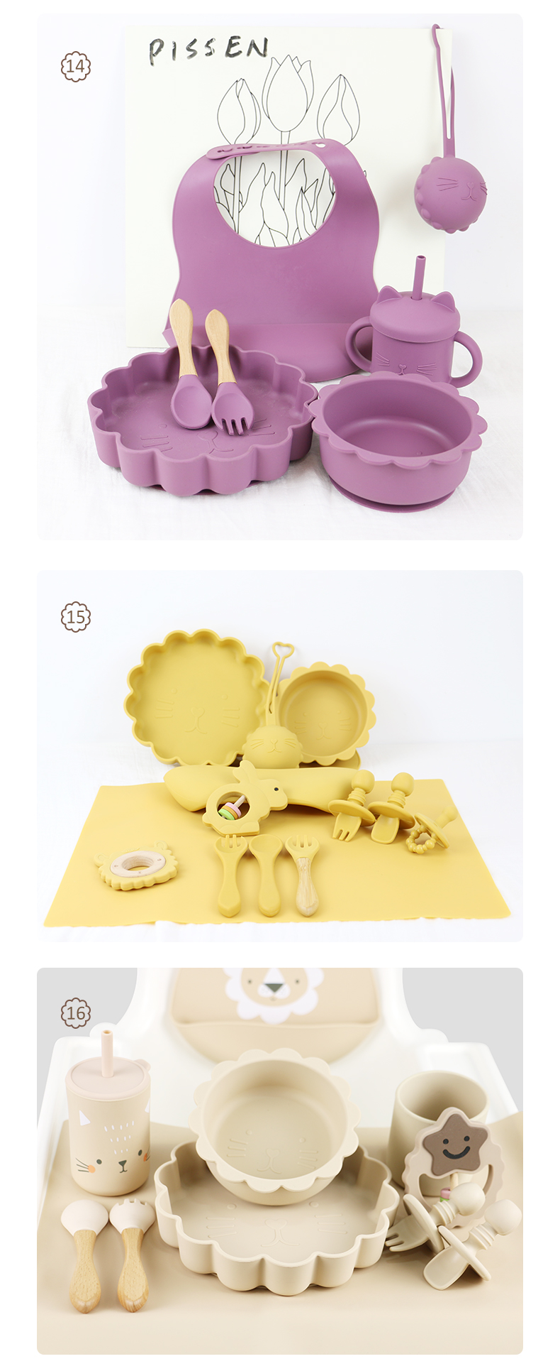 customized silicone products Food Grade Silicone feeding Set Cartoon cat Style silicone baby food set