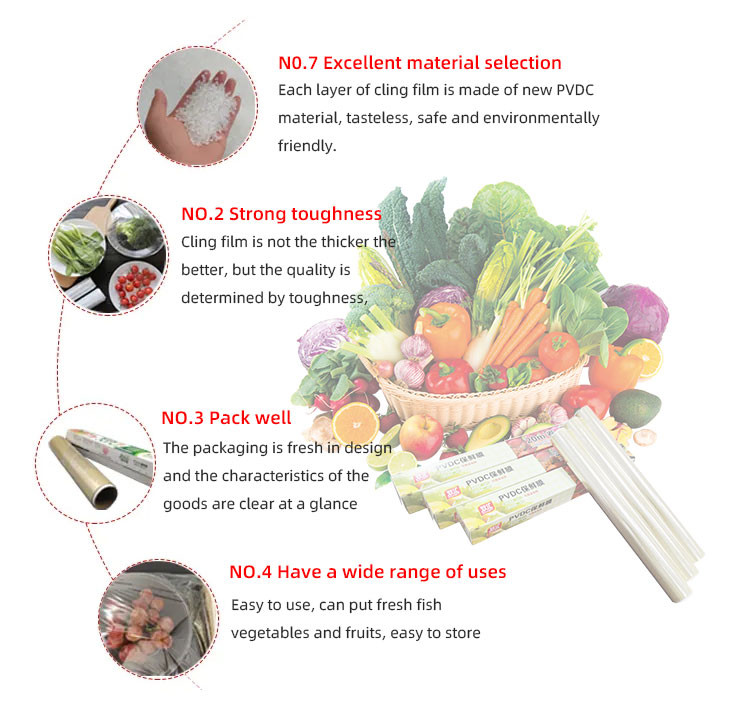 Eco Friendly No Toxic PVDC Fresh Keeping Food Cling Film Wrap For Microwave