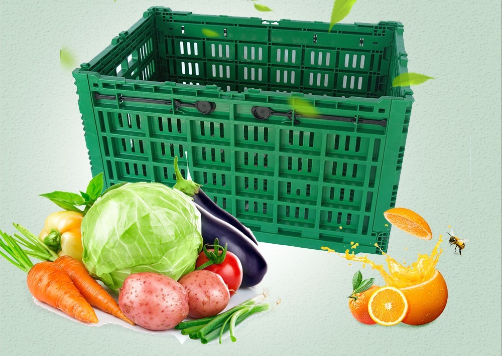 Custom Large Green Collapsible Plastic Crate For Vegetable Fruit Virgin PP Material