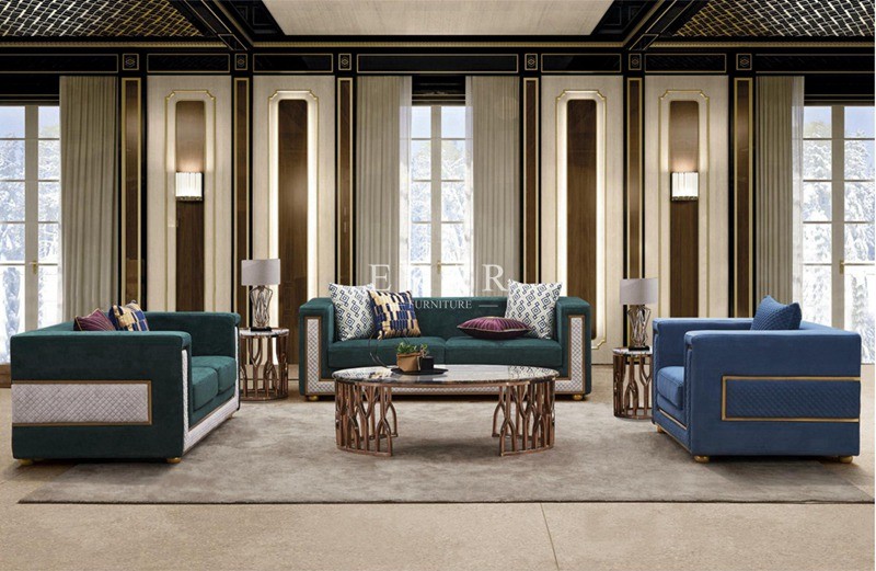 Blue Velvet Modern Home Furniture Loveseat Couch Living Room Sofa