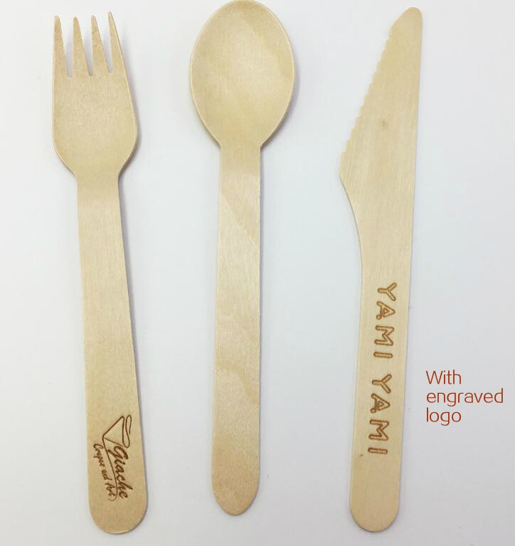 Biodegradable Bamboo Utensil Disposable Bamboo Cutlery Set for Party Camping Grade A 170mm