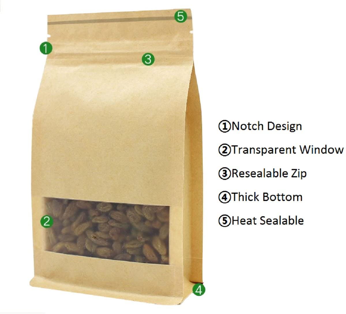 Coffee Beans Packaging Bags Kraft Paper Zipper Pouch With Window