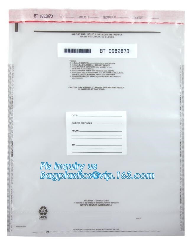 Security plastic bag with adhesive tape for cash, plastic money bag, Security Money Cash Bag For Airport/Bank and police