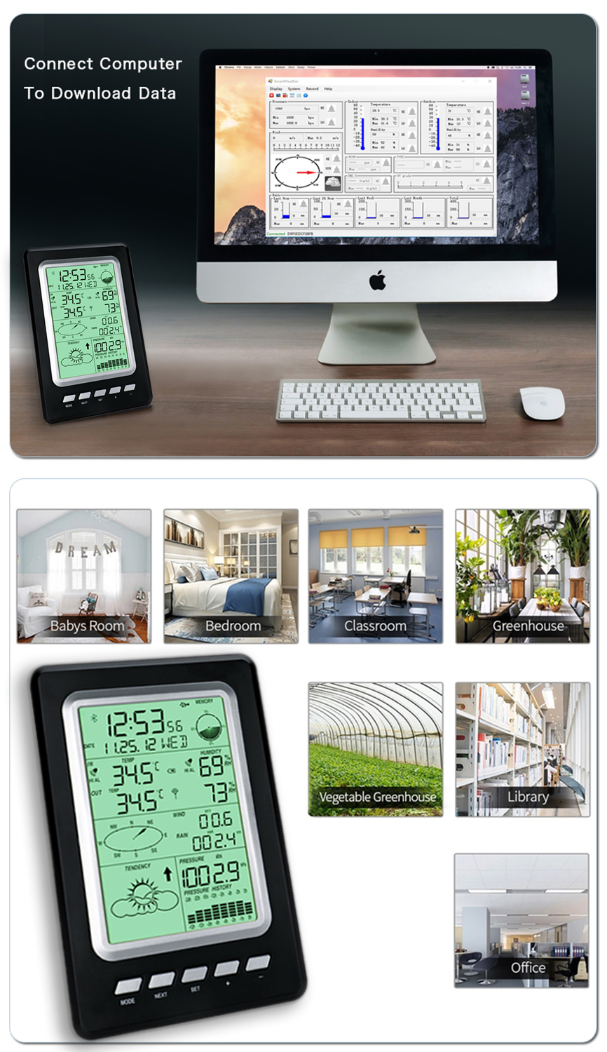 Wireless Digital Weather Station Temperature Humidity Wind Rainfall Air Pressure
