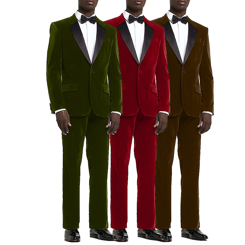 2PCS Dark Red Tuxedo Custom Men'S Stylish Slim Fit Velvet Fabric Tuxedo Suit For Special Occasion Party Wear