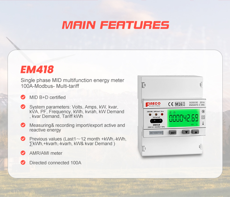 Single Phase Digital Electricity Smart Programmable Energy Meter 230V 10 100 A MID Approved