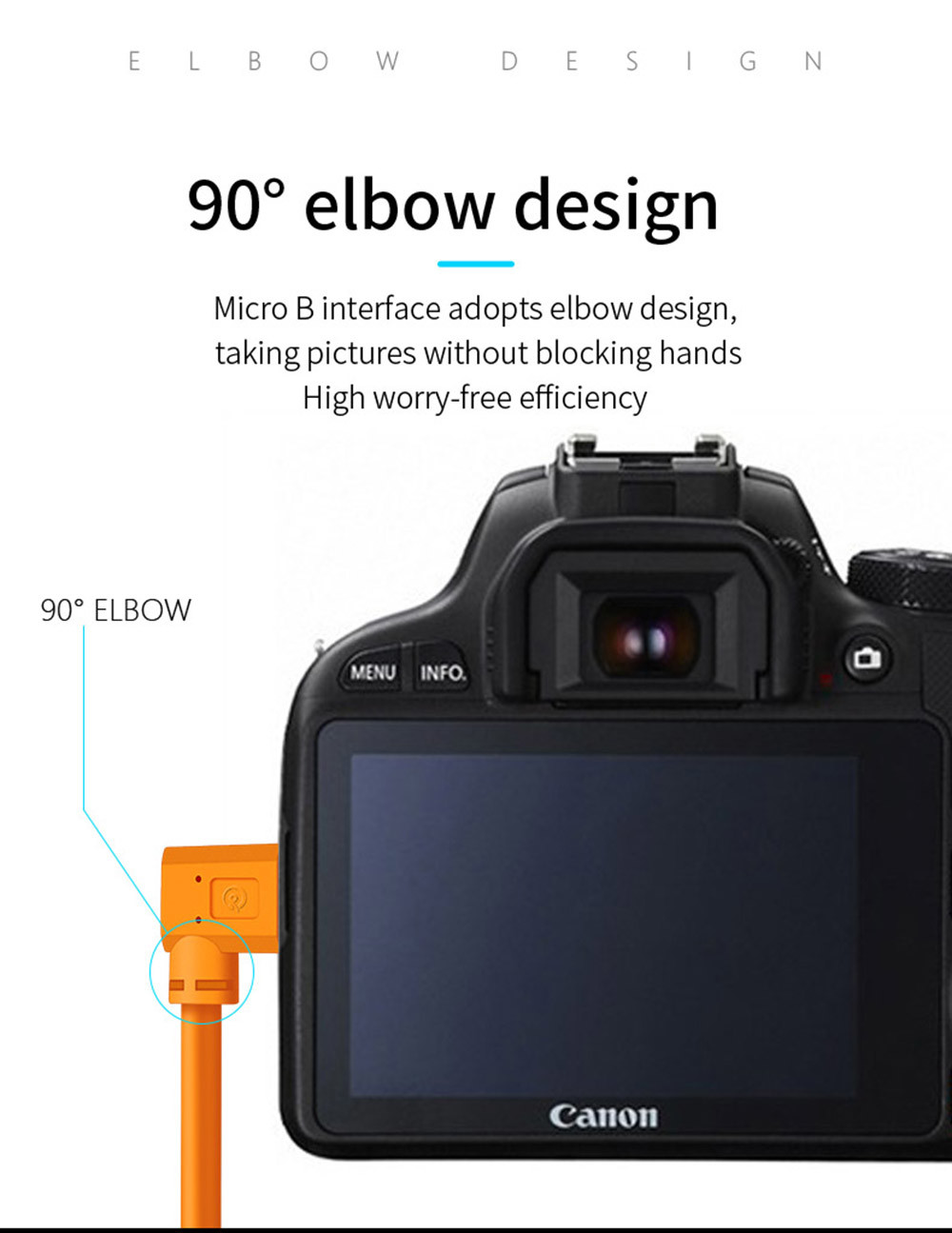Micro B Type C 8pin 90 Degree Cable For Camera To Computer Data Transfer
