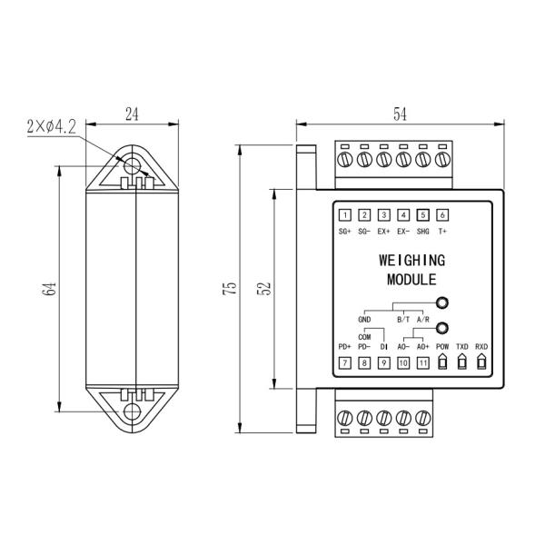 Load Cell Digital Amplifier with RS485 Output 145/115x80x46mm Size and Customized Support Software Reengineering
