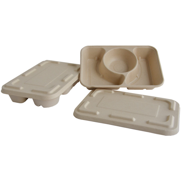 Bagasse Paper Container Biodegradable Paper Plate Disposable Pulp 11" X 8 Inch Bagasse 4-Compartment Tray