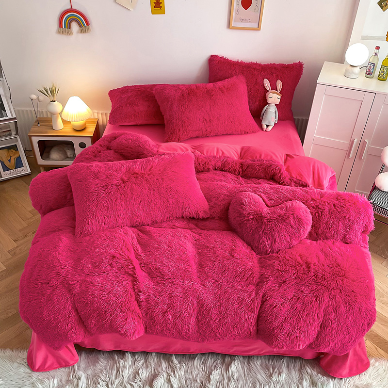 Plush Shaggy Velvet Fluffy Bed Duvet Covers Set in Multi Color Custom Luxury Designs