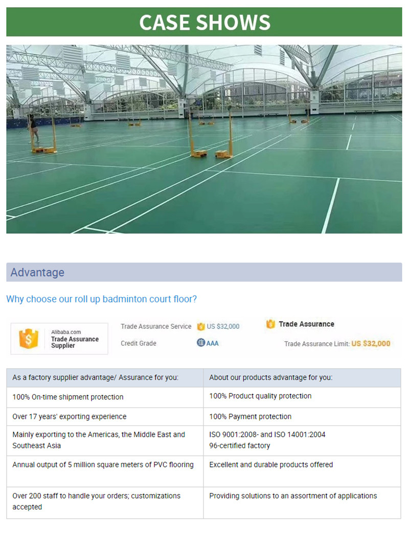 Jiangsu Sports PVC Synthetic Roll Up Badminton Court Floor With Top Quality And Waterproof Roll