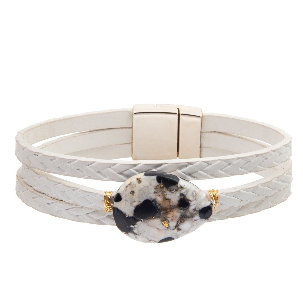 Bohemian Style Magnetic Buckle Leather Bracelet Set With Zircon Drop Shaped Turquoise