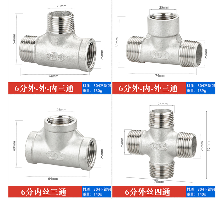 Equal Thread NPT Connection Stainless Steel 304 Outer Wire Joint Pipe Fittings for Plumbing Materials and Materials