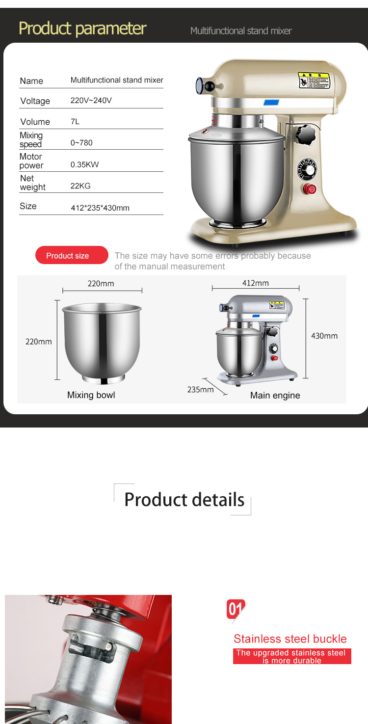 22KG Stainless Steel Multiple Color Spiral Kitchen Dough Mixer for Bread Beverage
