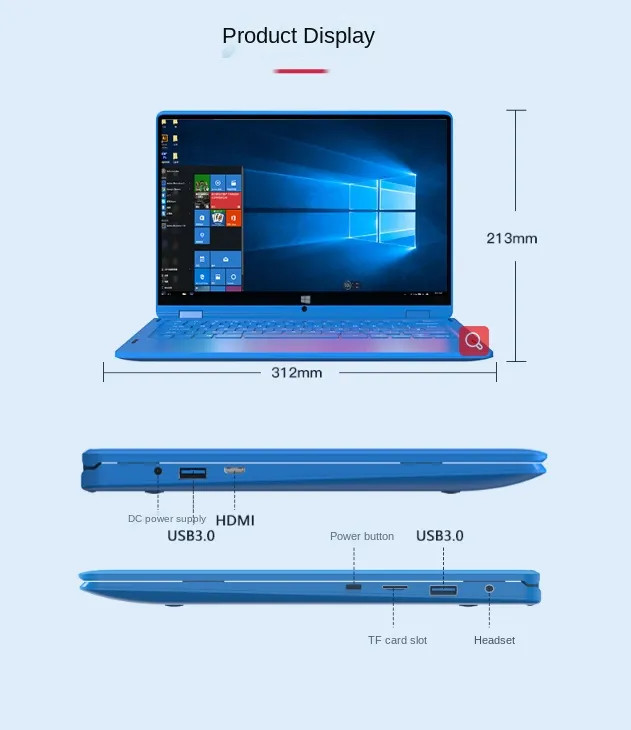 13.3Inch Foldable WIN 10 Pro Laptop Celeron N3450 12GB RAM ODM