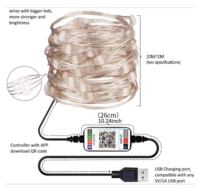 Waterproof Sync Smart Solar Decorative Lights RGB WIFI APP Control LED Copper Wire