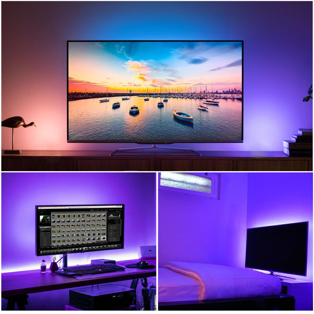 TV Backlight LED RGB Strip Light 5V USB Colour Changing With Bluetooth Controller