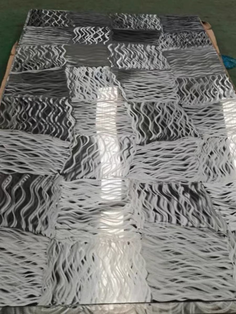 Higt grade 304 laser etching stainless steel sheet PVD gold color with square pattern stainless steel 3d texture