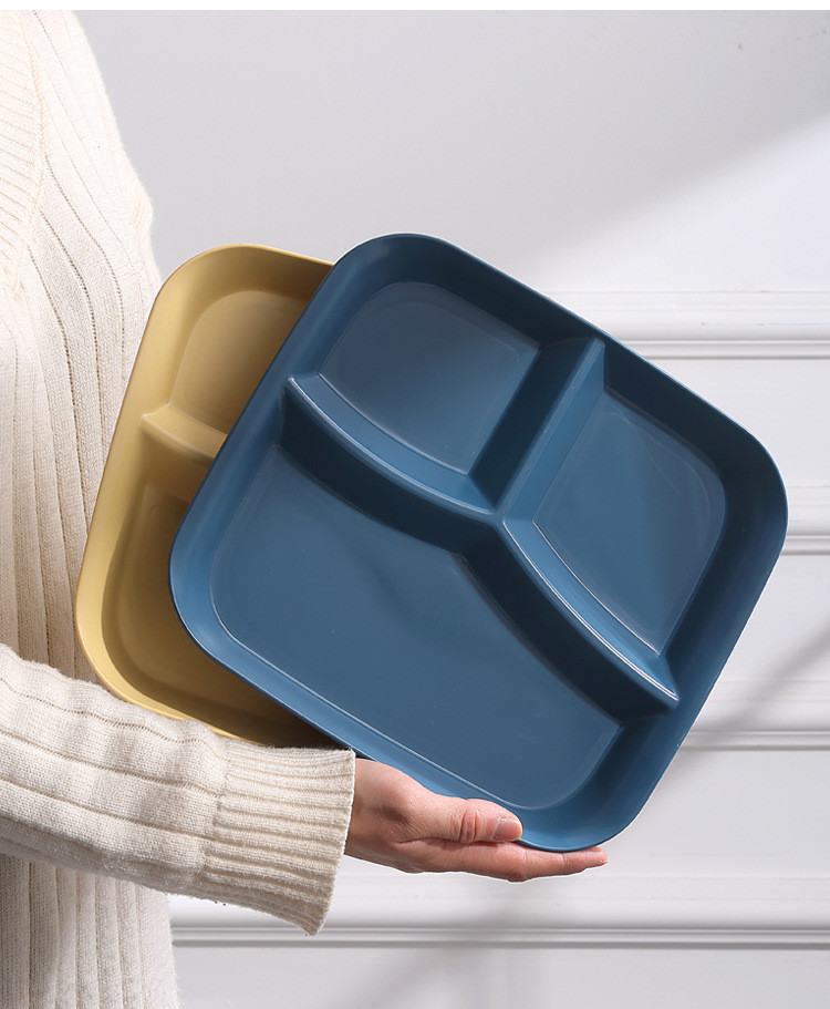 Reusable 3-Compartment Dinner Plate BPA-Free Microwave Dishwasher Safe Wheat Fiber PP